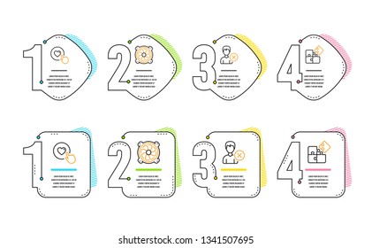 Remove account, Computer fan and Like button icons simple set. Puzzle sign. Delete user, Pc ventilator, Press love. Engineering strategy. Infographic timeline. Line remove account icon. Vector