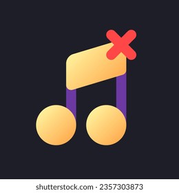 Remove audio track flat gradient fill ui icon for dark theme. Delete song from footage. Create video. Pixel perfect color pictogram. GUI, UX design on black space. Vector isolated RGB illustration