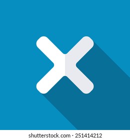 Remove button. Delete, x icon. Modern design flat style icon with long shadow effect