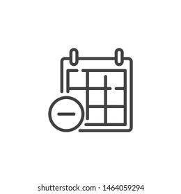 Remove calendar page line icon. linear style sign for mobile concept and web design. Calendar minus outline vector icon. Symbol, logo illustration. Vector graphics