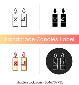 Remove Candle Packaging Before Use Manual Label Icon. Eliminating Protective Plastic Sleeve Around Candle. Linear Black And RGB Color Styles. Isolated Vector Illustrations For Product Use Instructions