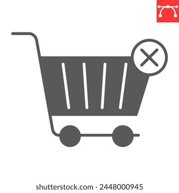 Remove from cart glyph icon, e-commerce and shopping, delete in cart vector icon, vector graphics, editable stroke solid sign, eps 10.