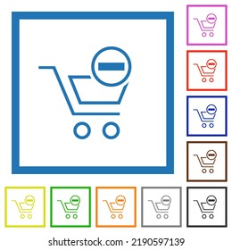 Remove cart item flat color icons in square frames on white background