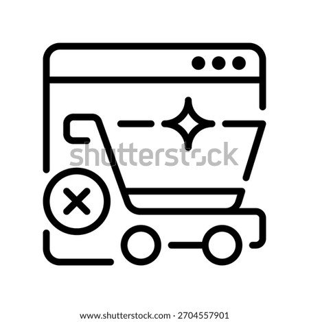 Remove from Cart Line Icon, Outline Symbol for Item Deletion, Order Adjustment, Basket Management, Purchase Editing, and Shopping Revision. Vector Sign Icon.