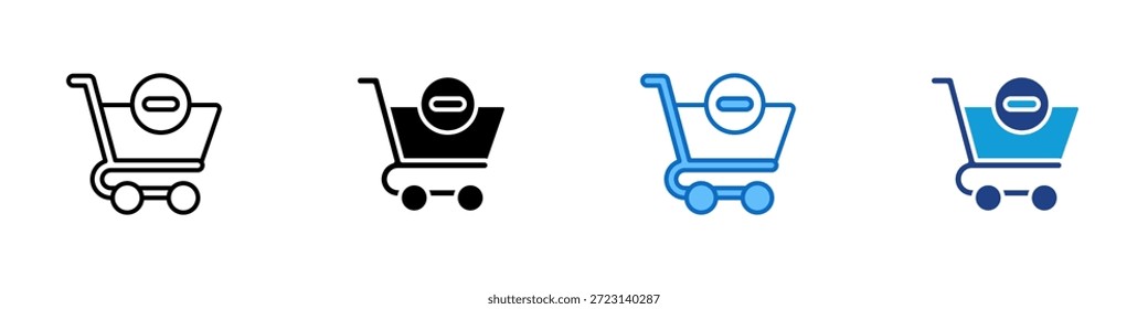 Remover do Carrinho Ícone de Estilo Múltiplo Design Vetor - carrinho com um sinal de menos representando a remoção de um item de uma cesta de compras ou lista de pedidos