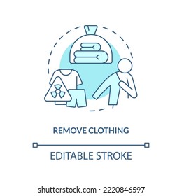 Remove clothing turquoise concept icon. Decontaminate after radiation emergency abstract idea thin line illustration. Isolated outline drawing. Editable stroke. Arial, Myriad Pro-Bold fonts used