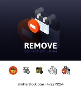 Remove color icon, vector symbol in flat, outline and isometric style isolated on blur background