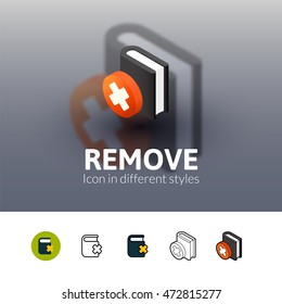 Remove color icon, vector symbol in flat, outline and isometric style isolated on blur background