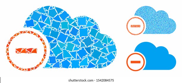 Remove composition of bumpy elements in different sizes and color tones, based on remove icon. Vector abrupt elements are composed into collage. Remove icons collage with dotted pattern.