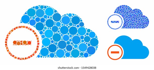 Remove composition of round dots in various sizes and color tints, based on remove icon. Vector round dots are combined into blue illustration. Dotted remove icon in usual and blue versions.
