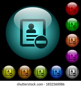 Remove contact icons in color illuminated spherical glass buttons on black background. Can be used to black or dark templates
