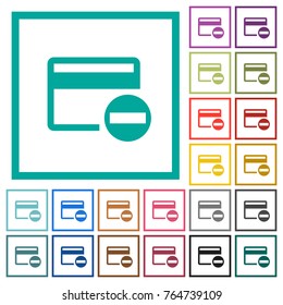 Remove credit card flat color icons with quadrant frames on white background