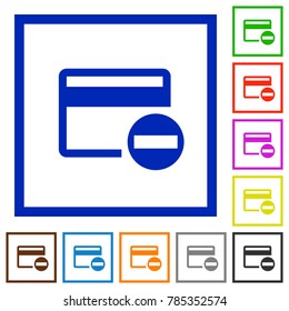 Remove credit card flat color icons in square frames on white background