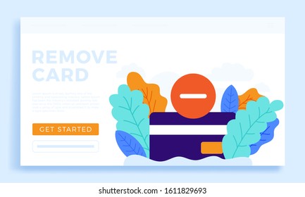 Remove Credit Card Vector stock illustration isolated for landing page or presentation. Bank account closing concept. Termination of the contract. Removing a bank credit card.