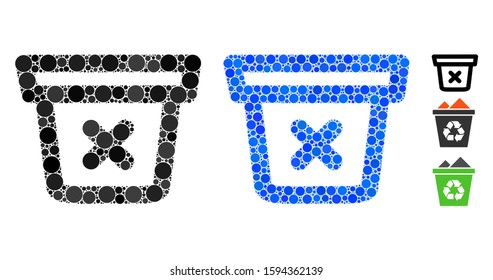 Remove data composition of small circles in variable sizes and color tones, based on remove data icon. Vector small circles are organized into blue mosaic.