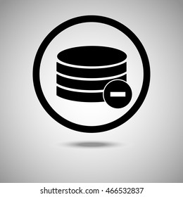 Remove database icon. Flat style. Grey background. Vector illustration.