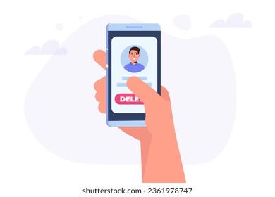 Remove or delete the social account or profile concept. Flat Vector illustrations for banner, website, landing page, flyer.