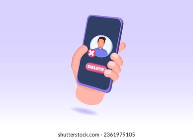 Remove or delete the social account or profile concept. 3D vector illustrations for banner, website, landing page, flyer.