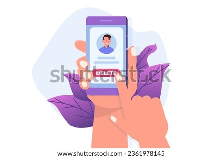 Remove or delete the social account or profile concept. Flat Vector illustrations for banner, website, landing page, flyer.