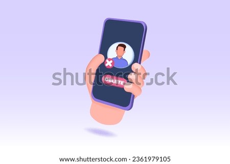 Remove or delete the social account or profile concept. 3D vector illustrations for banner, website, landing page, flyer.