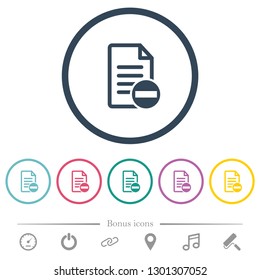 Remove document flat color icons in round outlines. 6 bonus icons included.