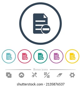 Remove document flat color icons in round outlines. 6 bonus icons included.