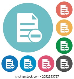 Remove document flat white icons on round color backgrounds