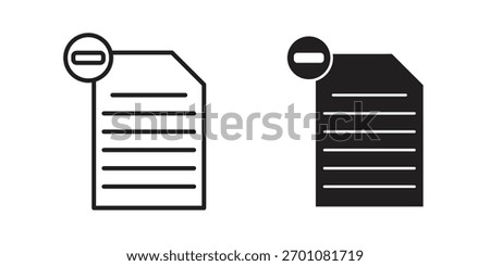 Remove document icon outline concept symbol with editable stroke on white