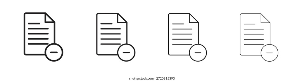 Quitar iconos de documento delinear diseño de Vector negro. Línea con trazo editable.