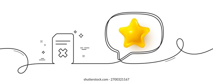 ícone Remover linha do documento. Linha contínua com estrela 3d. Sinal Excluir Arquivo de Informações. Símbolo de conceito de página de papel. Estrela 3d no balão de fala. Excluir faixa de opções de linha única do arquivo. Padrão de curva de loop. Vetor