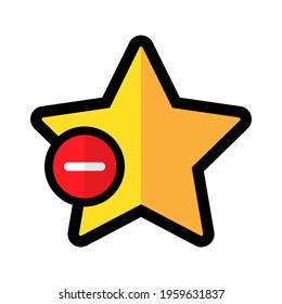 Remove from favorites button icon. Star shape and no entry sign isolated on white background. Cancel bookmark symbol. Vector illustration.