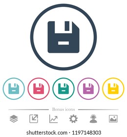 Remove file flat color icons in round outlines. 6 bonus icons included.