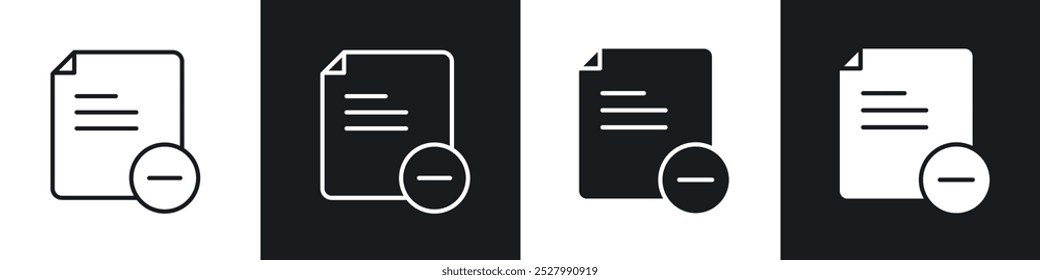 Remove file icon vector icon set black filled and outlined style.