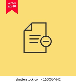 Remove file vector icon. Delete file icon. Delete document sign. Yellow background. EPS 10 vector sign.
