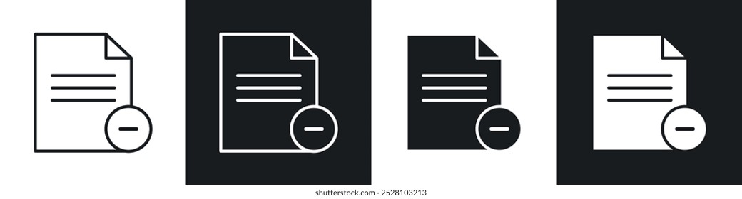 Remove file vector icon set in black and white