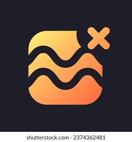 Remove float effect orange solid gradient ui icon for dark theme. Cancel footage change. Filled pixel perfect symbol on black space. Modern glyph pictogram for web. Isolated vector image