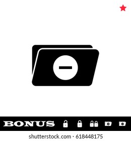 Remove Folder icon flat. Black pictogram on white background. Vector illustration symbol and bonus button open and closed lock, folder, star