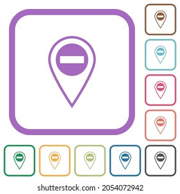 Remove GPS location simple icons in color rounded square frames on white background