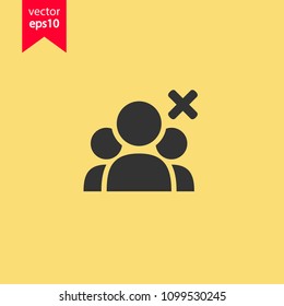 Remove group icon. Delete friends vector icon. Delete members icon. Yellow background. EPS 10 flat sign design.