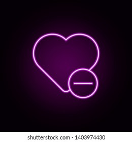 remove heart neon icon. Elements of sosial media network set. Simple icon for websites, web design, mobile app, info graphics