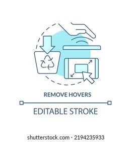 Remove hovers turquoise concept icon. Desktop interactive effect. Mobile first design abstract idea thin line illustration. Isolated outline drawing. Editable stroke. Arial, Myriad Pro-Bold fonts used