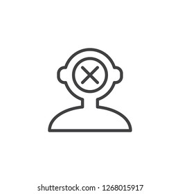 Remove human mind outline icon. linear style sign for mobile concept and web design. Human head with cross simple line vector icon. Symbol, logo illustration. Pixel perfect vector graphics