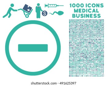 Remove icon with 1000 medical commerce cobalt and cyan vector pictograms. Design style is flat bicolor symbols, white background.