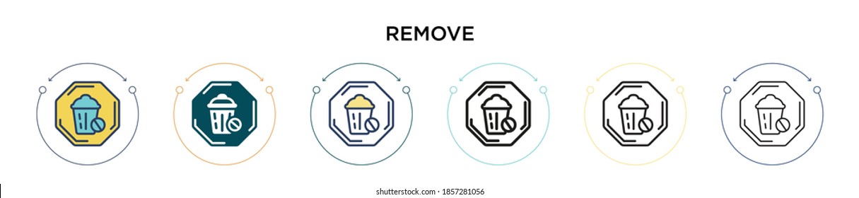 Remove icon in filled, thin line, outline and stroke style. Vector illustration of two colored and black remove vector icons designs can be used for mobile, ui, web