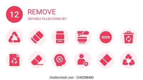 remove icon set. Collection of 12 filled remove icons included Recycling, Eraser, Wax, Minus, Recycle, Failure, Cancel