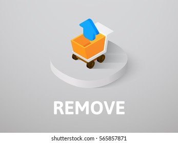 Remove icon, vector symbol in flat isometric style isolated on color background