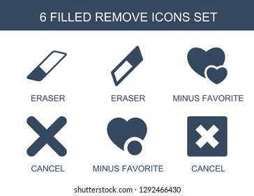 remove icons. Trendy 6 remove icons. Contain icons such as eraser, minus favorite, cancel. remove icon for web and mobile.