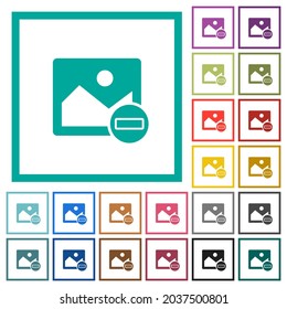 Remove image flat color icons with quadrant frames on white background