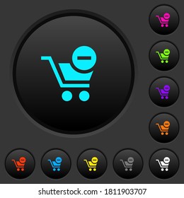 Remove item from cart dark push buttons with vivid color icons on dark grey background