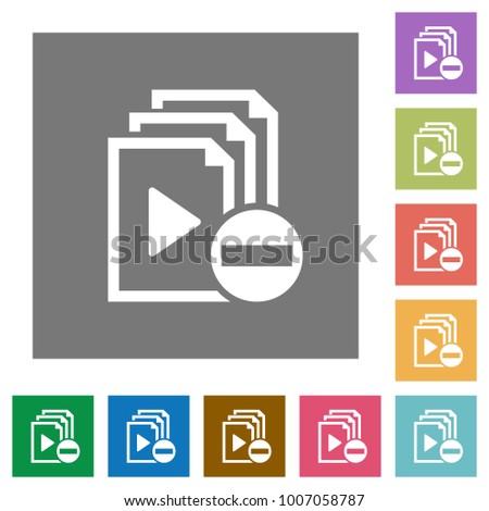 Remove item from playlist flat icons on simple color square backgrounds